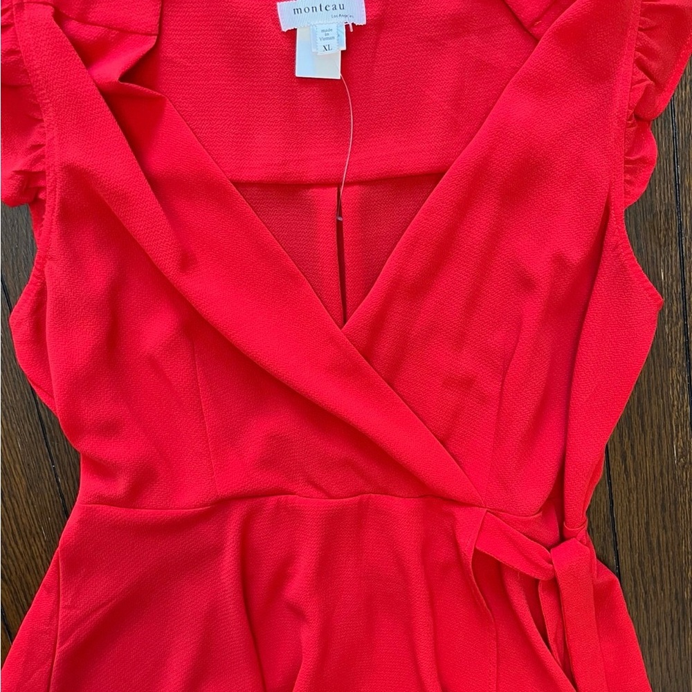 Red Ruffle Sleeve Wrap top - Picture 3 of 5
